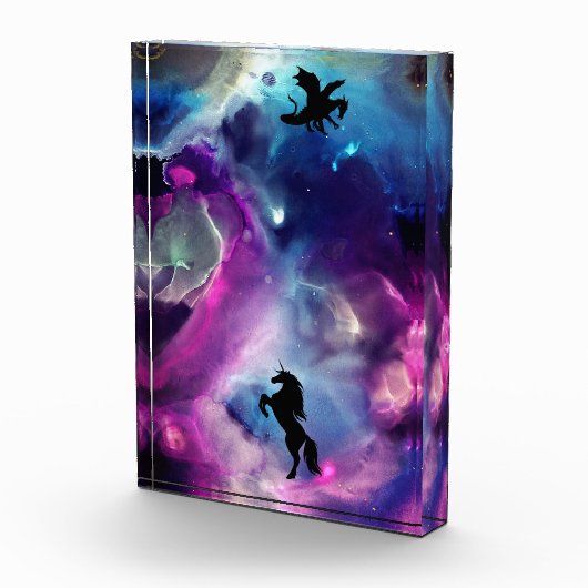 Fantasy Space Nebula Einhorn Drache Rosa Blau Fotoblock (Rechts)