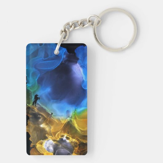 Fantasy Space Nebula Einhorn Drache Rosa Blau Schlüsselanhänger (Rückseite)