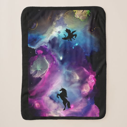 Fantasy Space Nebula Einhorn Drache Rosa Blau Sherpadecke (Vorderseite)