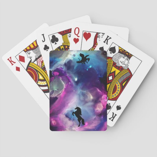 Fantasy Space Nebula Einhorn Drache Rosa Blau Spielkarten (Rückseite)