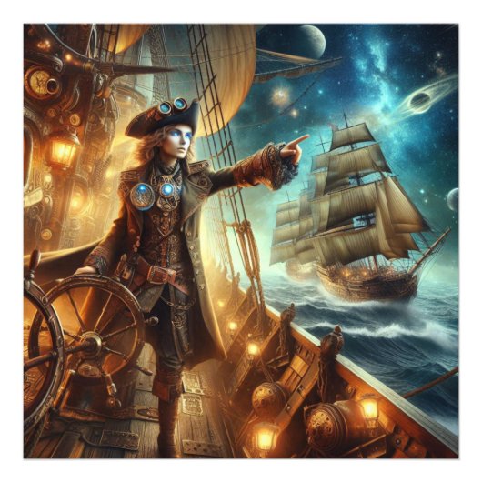 Fantasy Space Pirate Steampunk Vintag Viktorianisc Fotodruck (Vorne)