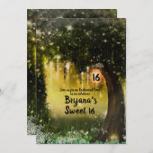 Fantasy Sparkle Verzauberter Grünwald Süße 16 Einladung (Vorne/Hinten)