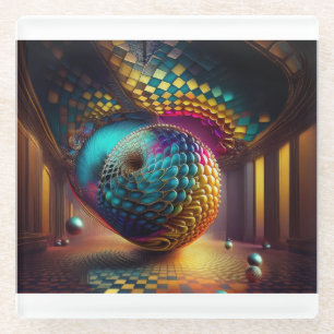 Fantasy-Sphäre in Schachbrett-Halle Glasuntersetzer