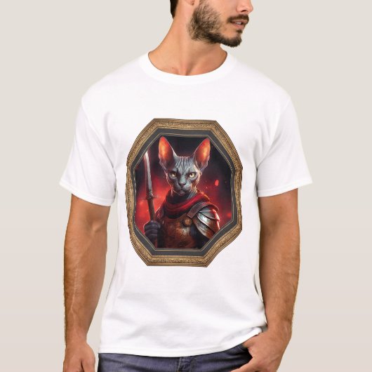 Fantasy Sphinx Cat Warrior In Frame T-Shirt (Vorderseite)
