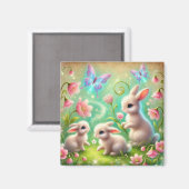 Fantasy Spring Bunny Garden Magnet (Vorderseite/Rückseite)