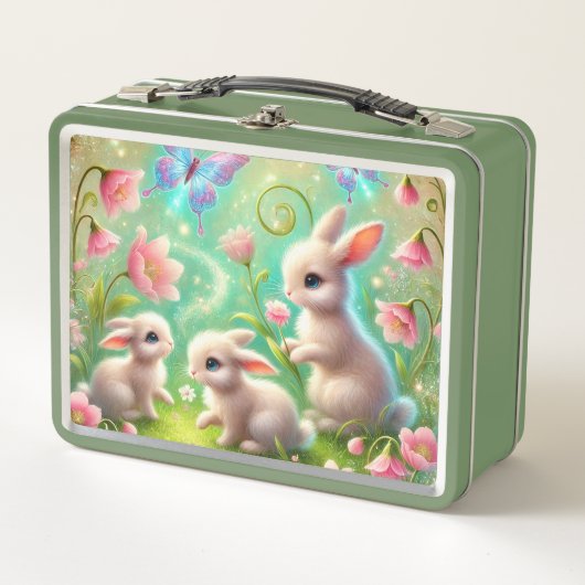 Fantasy Spring Bunny Garden Metall Brotdose (Vorderseite)