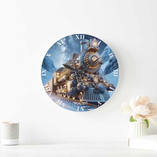 Fantasy Steam Train Winter Große Wanduhr (Zuhause)