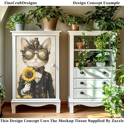 Fantasy Steampunk Cat, Sonnenblumen AL1H Decoupage Seidenpapier