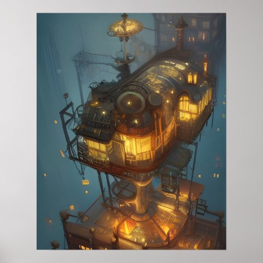 Fantasy Steampunk City Aerial View Poster (Vorne)
