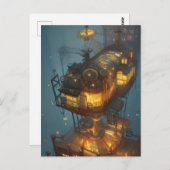 Fantasy Steampunk City Aerial View Postkarte (Vorne/Hinten)