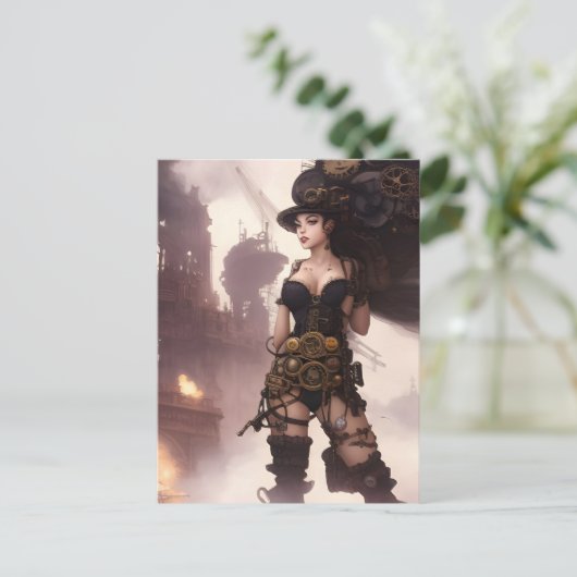 Fantasy Steampunk Frau Postkarte (Stehend Vorderseite)