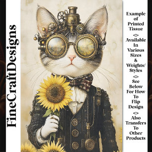 Fantasy Steampunk Katze, Sonnenblumen AL1H Decoupa Seidenpapier