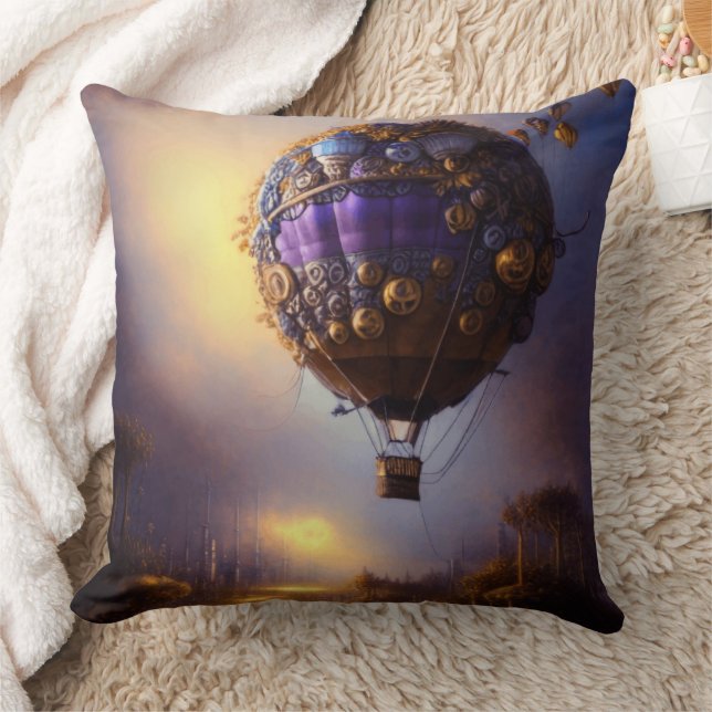 Fantasy Steampunk Lila Vintage Heißluftballon Kissen (Decke)