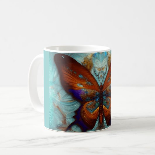 Fantasy Steampunk Orange Butterfly Aqua Kaffeetasse (Vorderseite Links)