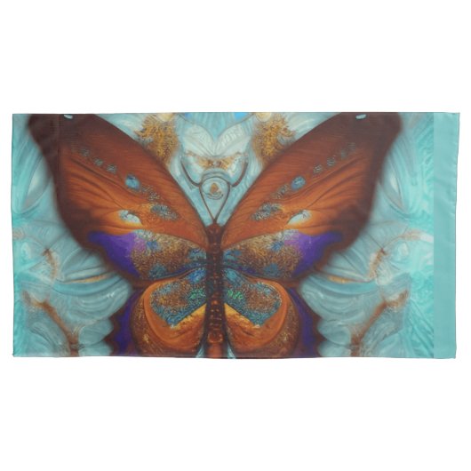 Fantasy Steampunk Orange Butterfly Aqua Kissenbezug (Vorderseite-Links)