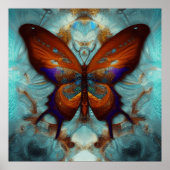 Fantasy Steampunk Orange Butterfly Aqua Poster (Vorne)