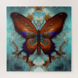 Fantasy Steampunk Orange Butterfly Aqua Puzzle