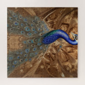 Fantasy Steampunk Peacock Blue in Watercolor Puzzle (Horizontal)