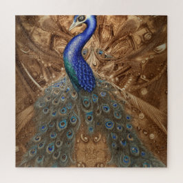 Fantasy Steampunk Peacock Blue in Watercolor Puzzle