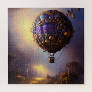 Fantasy Steampunk Purple Vintage Hot Air Balloon Puzzle