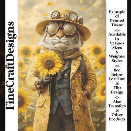 Fantasy Steampunk Tiger, Sonnenblumen AK9H Decoupa Seidenpapier