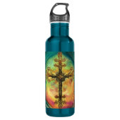 Fantasy Steampunk Verziert Cross in Aqua Edelstahlflasche (Vorderseite)