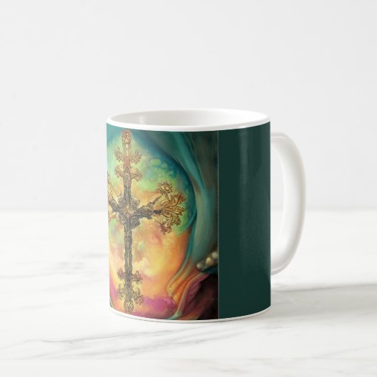 Fantasy Steampunk Verziert Cross in Aqua Kaffeetasse (VorderseiteRechts)