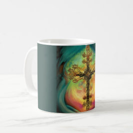 Fantasy Steampunk Verziert Cross in Aqua Kaffeetasse