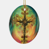 Fantasy Steampunk Verziert Cross in Aqua Keramik Ornament (Rechts)