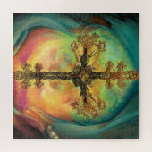 Fantasy Steampunk Verziertes Kreuz in Aqua Puzzle (Horizontal)