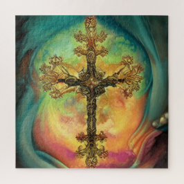 Fantasy Steampunk Verziertes Kreuz in Aqua Puzzle