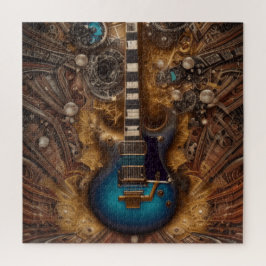 Fantasy Steampunk Vintag Blue Guitar Watercolor Puzzle