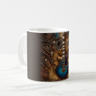 Fantasy Steampunk Vintage Blaue Gitarre Aquarell Kaffeetasse