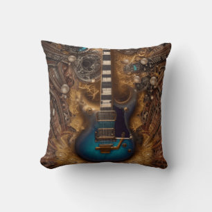 Fantasy Steampunk Vintage Blaue Gitarre Aquarell Kissen