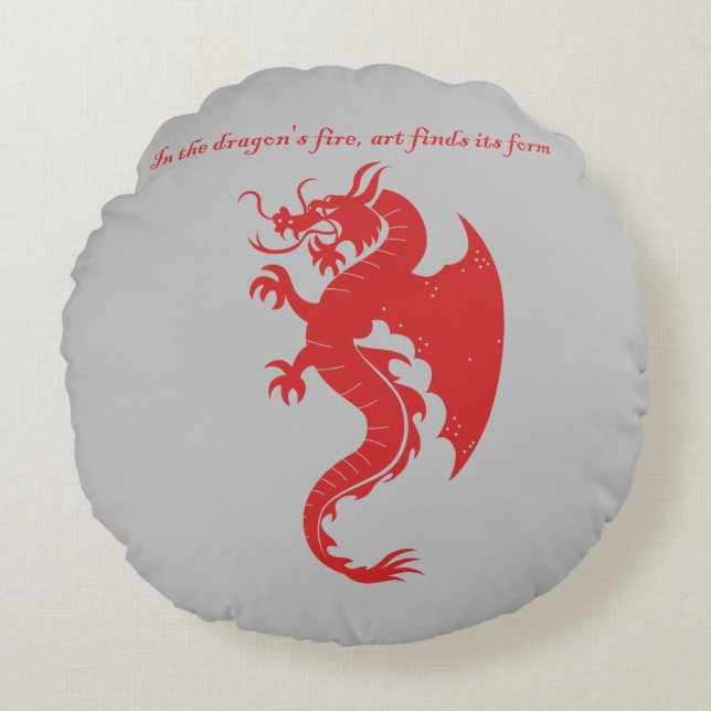 Fantasy Stroke Dragon Art Merchandise Rundes Kissen (Vorderseite)