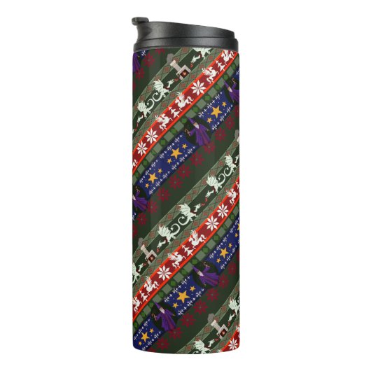Fantasy Style Ugly Sweater Pattern Thermosbecher (Nach rechts gedreht)