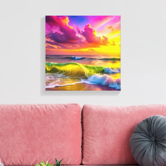 Fantasy Sunset Over Serene Lake - 3D Pastell Wall Leinwanddruck (Insitu (Wohnzimmer))
