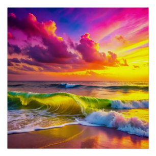Fantasy Sunset Over Serene Lake - 3D Pastell Wall Poster