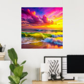 Fantasy Sunset Over Serene Lake - 3D Pastell Wall Poster (Heimbüro)