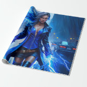 Fantasy Super Hero Girl mit Blitzlicht Power Geschenkpapier (Ungerollt)
