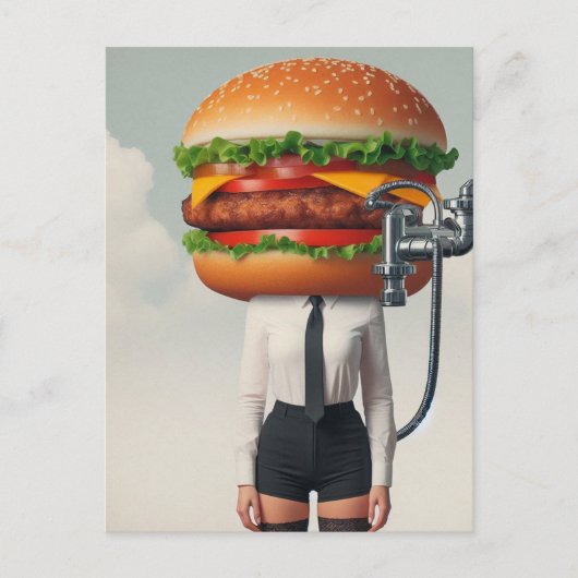 Fantasy Surreal Cheeseburger Frau Postkarte (Vorderseite)