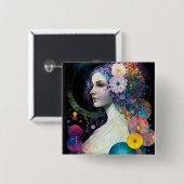 Fantasy Surreal Cosmic Frau Goddess Button (Vorne & Hinten)