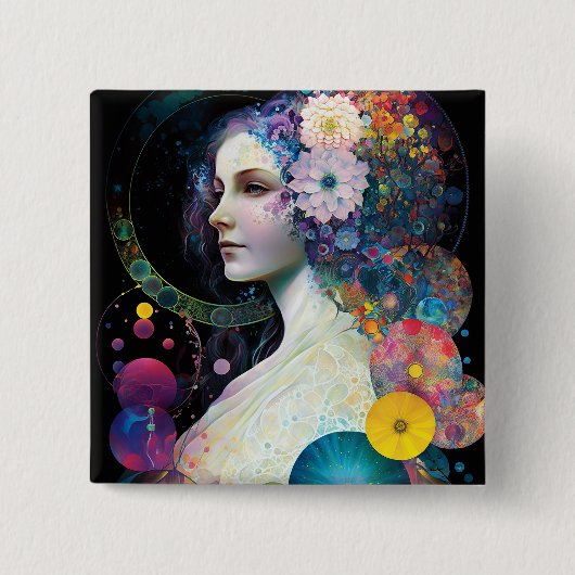 Fantasy Surreal Cosmic Frau Goddess Button (Vorderseite)