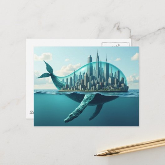 Fantasy-Surreal-Wal-Stadt Postkarte (Vorderseite/Rückseite Beispiel)