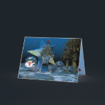 Fantasy surrealistic Christmas scenery Text card Feiertagskarte<br><div class="desc">A festive surrealistic Christmas scenery with snow,  icy baubles,  a Christmas tree and a huge star in a landscape with trees. This product can be customised by changing the inside card background colours and / or the text into the desired one(s).</div>