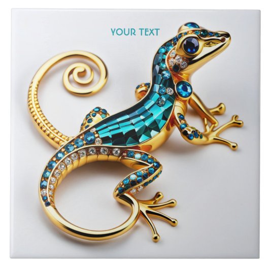 Fantasy Süß Lebendig Art Deco Gecko Fliese (Vorderseite)