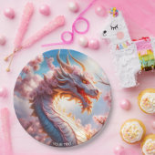 Fantasy Süß Lebendig Blütenrosa Drache Pappteller (Party)