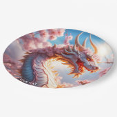 Fantasy Süß Lebendig Blütenrosa Drache Pappteller (Schrägansicht)