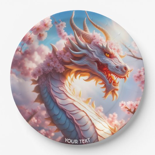 Fantasy Süß Lebendig Blütenrosa Drache Pappteller (Vorderseite)