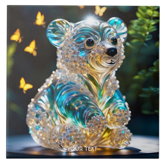 Fantasy Süß Lebendig Glas Blau Bär Fliese (Vorderseite)